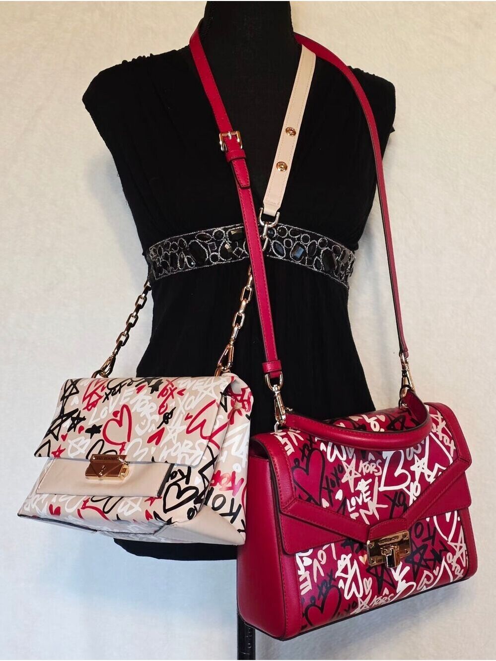 Rare Michael Kors Graffiti Love Heart Bag Bundle — Both With Tags